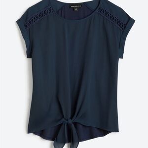 EUC Fortune &‎ Ivy Blue Tie Front Blouse with Lace Details, XL